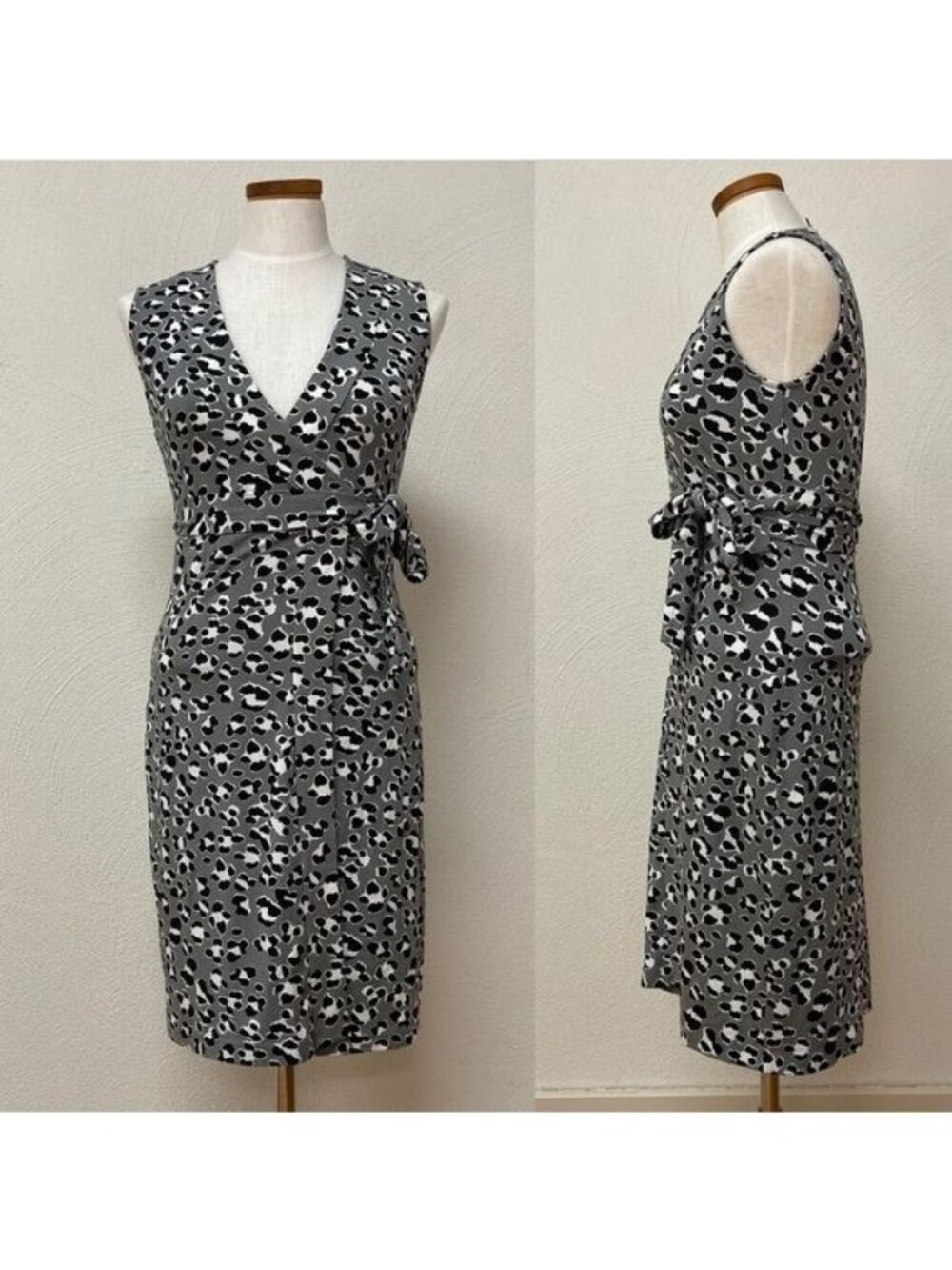 Diane Von Furstenberg Dvf Black & Gray Cheetah Spot Wrap Dress Sz 2